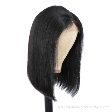 Brazilian Virgin Straight Human Hair Wigs Short Bob Wigs 4x4 Lace Closure Bob Wigs Middle Part Pre Plucked with Baby Hair